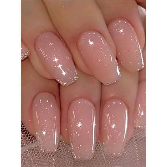 24pcs Nails Pink With Glitter - Image 2